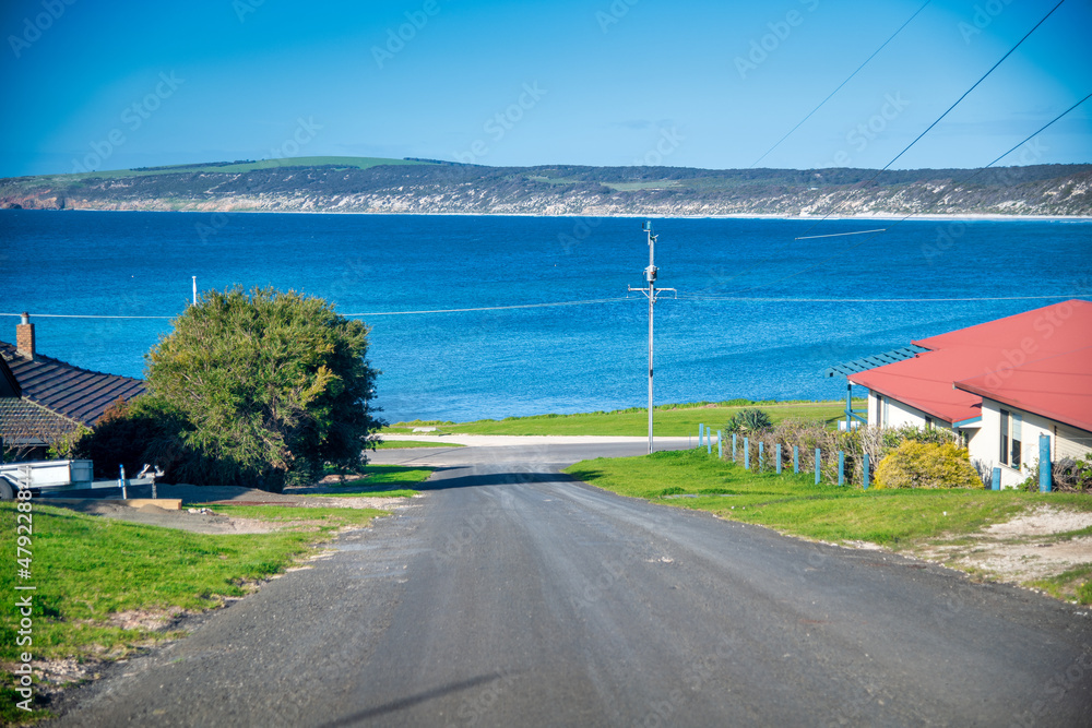 Kangaroo Island road and ocean, South Australia. Kangaroo Island road and ocean, South Australia.