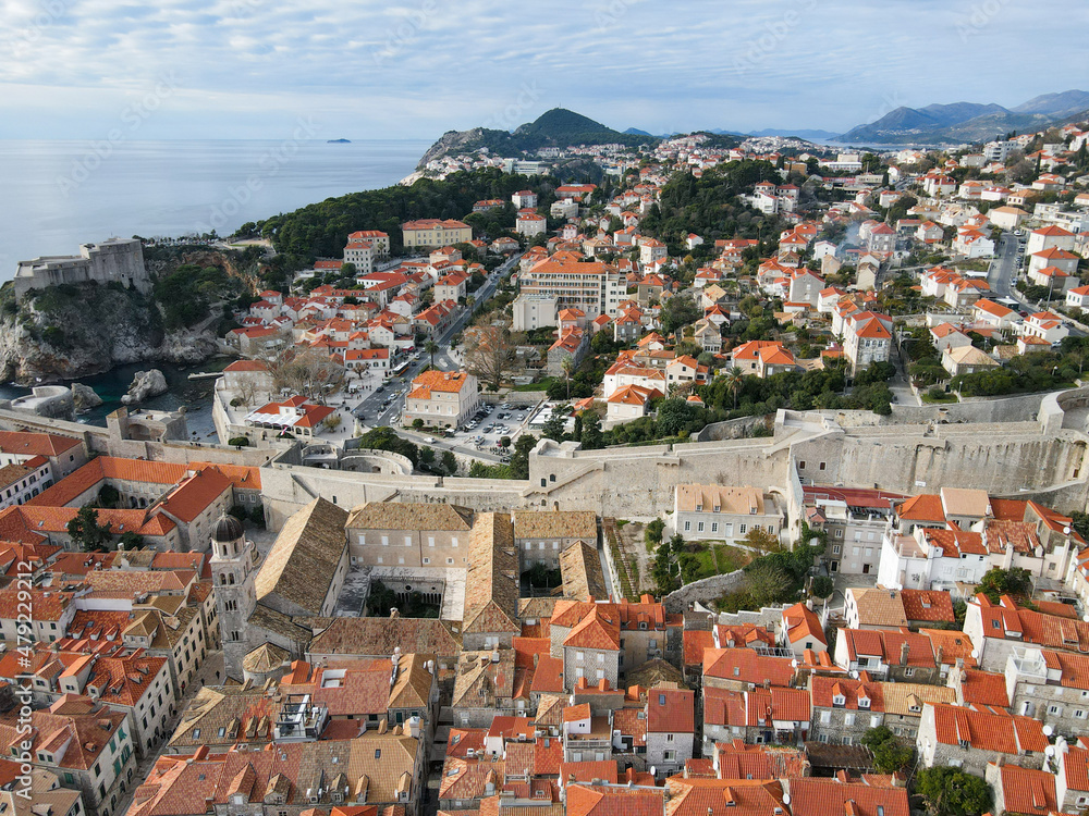 aerial view of Dubrovnik city and sights in Croatia