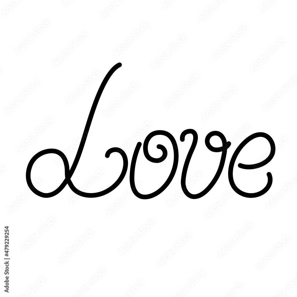 Word Love simple calligraphy vector illustration, symbol of St Valentines day celebration, decor for love holiday, hand written trendy design element, abstract romantic lettering Word Love simple calligraphy vector illustration, symbol of St Valentines day celebration, decor for love holiday, hand written trendy design element, abstract romantic lettering