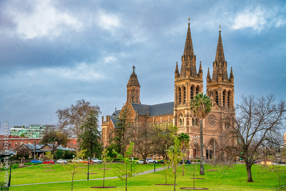 Adelaide Cathedral at sunset, South Australia.