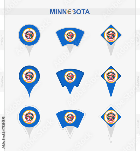 Free Download Minnesota flag, set of location pin icons of Minnesota flag. - GFXLoad