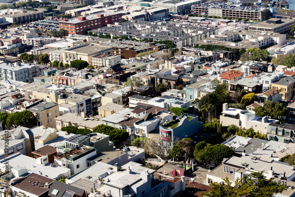 View on roofs, San Francisco district, CA