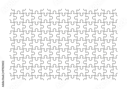 Puzzle pieces set. Jigsaw seamless background. Modern gridwith separate shapes. Scheme of thinking game. Mosaic texture with details. Simple frame tiles. Vector illustration.