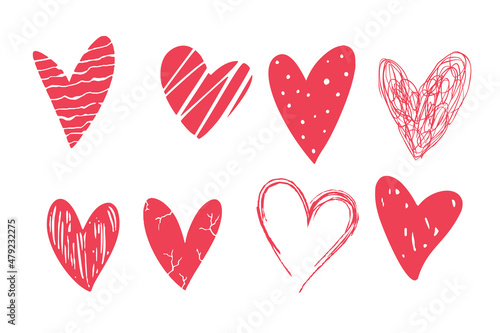 Set of doodle hand drawn hearts isolated at white background.