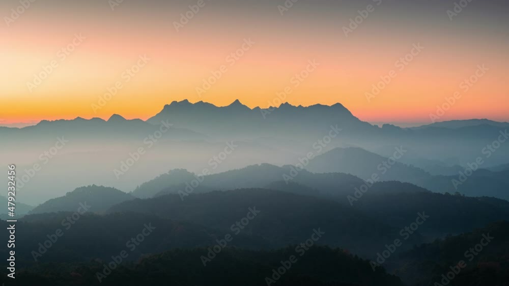 Sunrise over Doi Luang Chiang Dao mountain and foggy on hill in national park from Doi Kham Fah viewpoint at Chiang Dao Sunrise over Doi Luang Chiang Dao mountain and foggy on hill in national park from Doi Kham Fah viewpoint at Chiang Dao