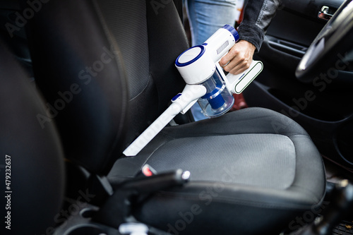 Car Seat Interior Cleaning With Portable Vacuum