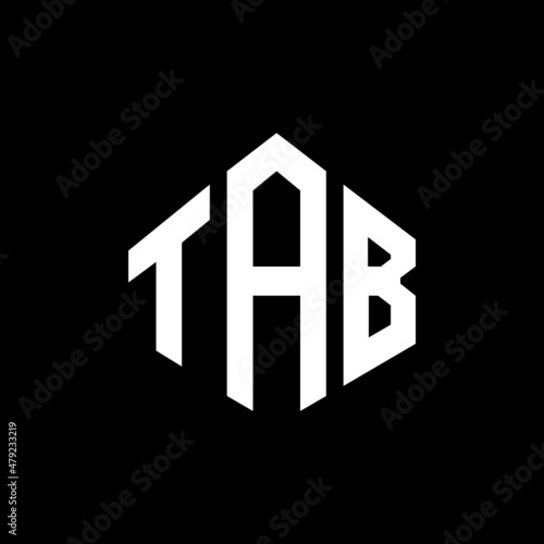 TAB letter logo design with polygon shape. TAB polygon and cube shape logo design. TAB hexagon vector logo template white and black colors. TAB monogram, business and real estate logo.