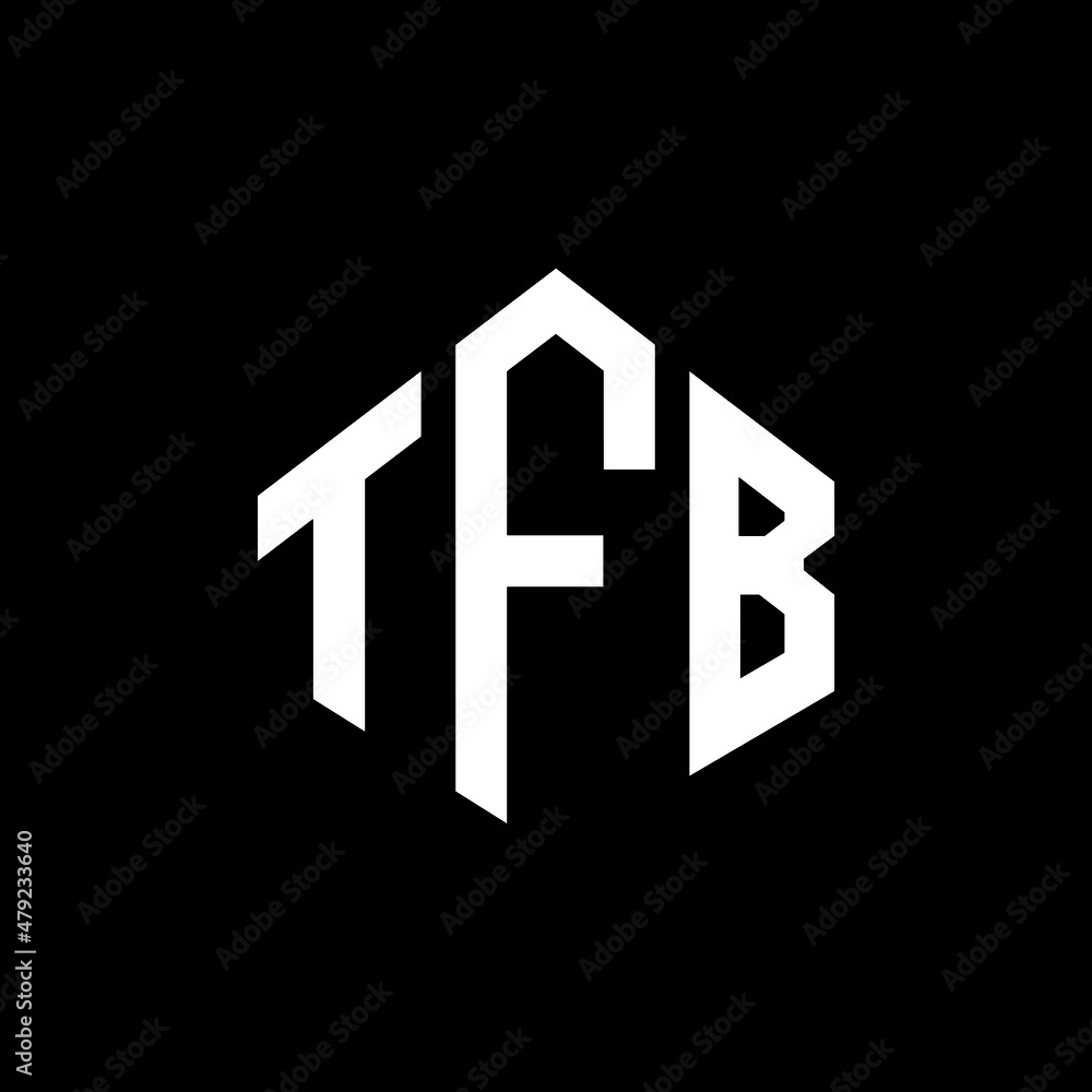 TFB letter logo design with polygon shape. TFB polygon and cube shape logo design. TFB hexagon vector logo template white and black colors. TFB monogram, business and real estate logo.