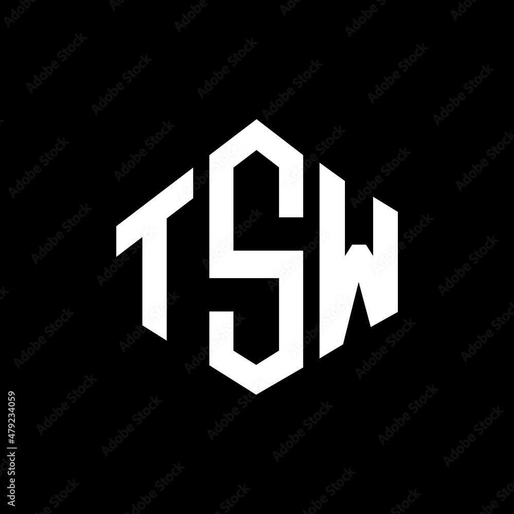 TSW letter logo design with polygon shape. TSW polygon and cube shape logo design. TSW hexagon vector logo template white and black colors. TSW monogram, business and real estate logo.