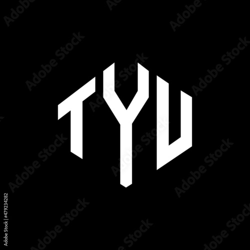 TYU letter logo design with polygon shape. TYU polygon and cube shape logo design. TYU hexagon vector logo template white and black colors. TYU monogram, business and real estate logo. photo