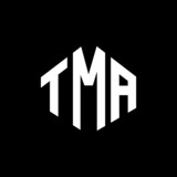 TMA letter logo design with polygon shape. TMA polygon and cube shape logo design. TMA hexagon vector logo template white and black colors. TMA monogram, business and real estate logo.