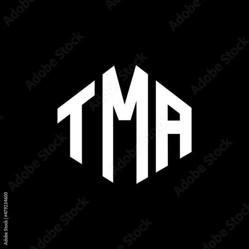 TMA letter logo design with polygon shape. TMA polygon and cube shape logo design. TMA hexagon vector logo template white and black colors. TMA monogram, business and real estate logo.