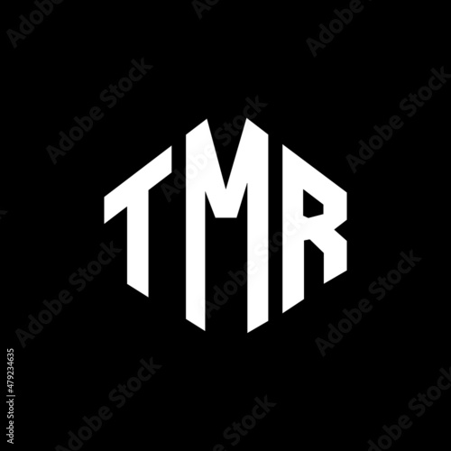 TMR letter logo design with polygon shape. TMR polygon and cube shape logo design. TMR hexagon vector logo template white and black colors. TMR monogram, business and real estate logo.