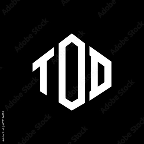 TOD letter logo design with polygon shape. TOD polygon and cube shape logo design. TOD hexagon vector logo template white and black colors. TOD monogram, business and real estate logo.