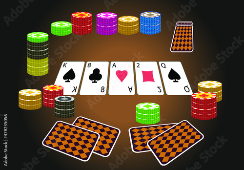 Karten, Spieltisch in Casino, Vektorgrafik