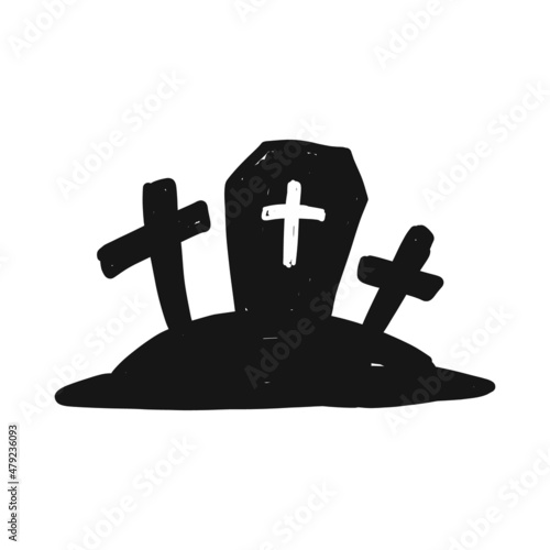 十字架の描かれた墓標のイラスト。ハロウィンの装飾に。