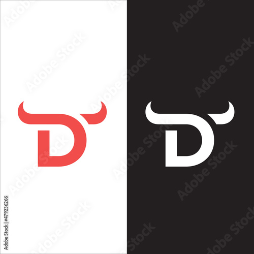 Creative Letter D Logo. Horn Bull Letter D Vector Logo Design Template