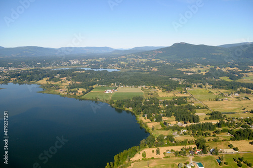 Aerial photograph of Quamichan Lake, Cowichan Valley, Vancouver Island, British Columbia, Canada. photo