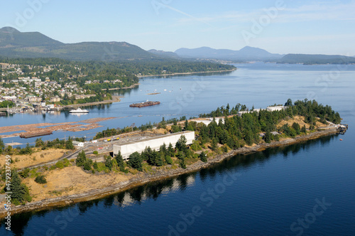 Chemainus aerial photo showing Shell Canada Products Bare Point Terminal, Vancouver Island, British Columbia, Canada. photo