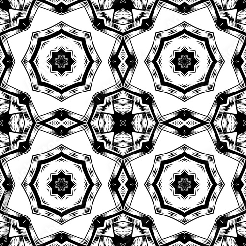 Geometric black and white monochrome seamless pattern. Template for design of packaging, covers, for printing on fabric.