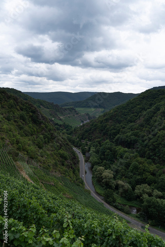 Germany, Rhineland-Palatinate, Altenahr, Ahr Valley, country road before the floods and highwater in 2021 with dark clouds