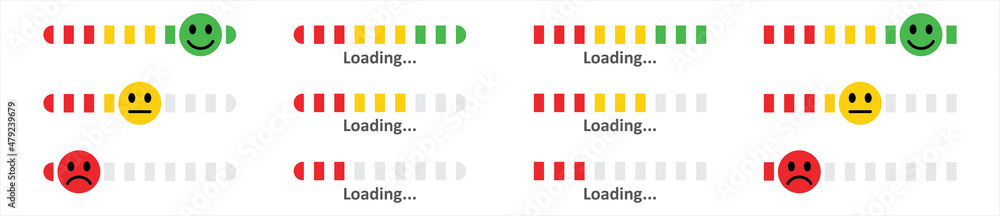 Progress bar with emoticons satisfaction. Customer feedback progress bar with emotions satisfaction symbol. Progress bar with emoticons satisfaction. Customer feedback progress bar with emotions satisfaction symbol.