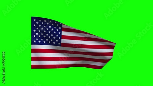 American flag waving on green screen. Seamless 4k resolution animation of USA symbol. Chroma key Animation.
