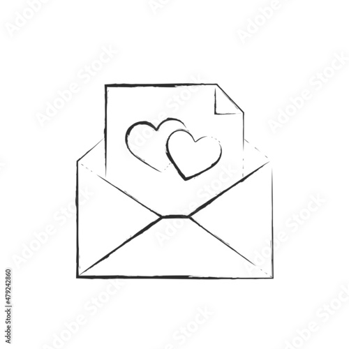 hand drawn envelope with greeting card with heart. love message. romantic and love symbol. element for valentines design