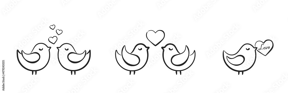hand drawn love birds icon set. couple in love symbols. sketchy elements for valentine's day design hand drawn love birds icon set. couple in love symbols. sketchy elements for valentine's day design