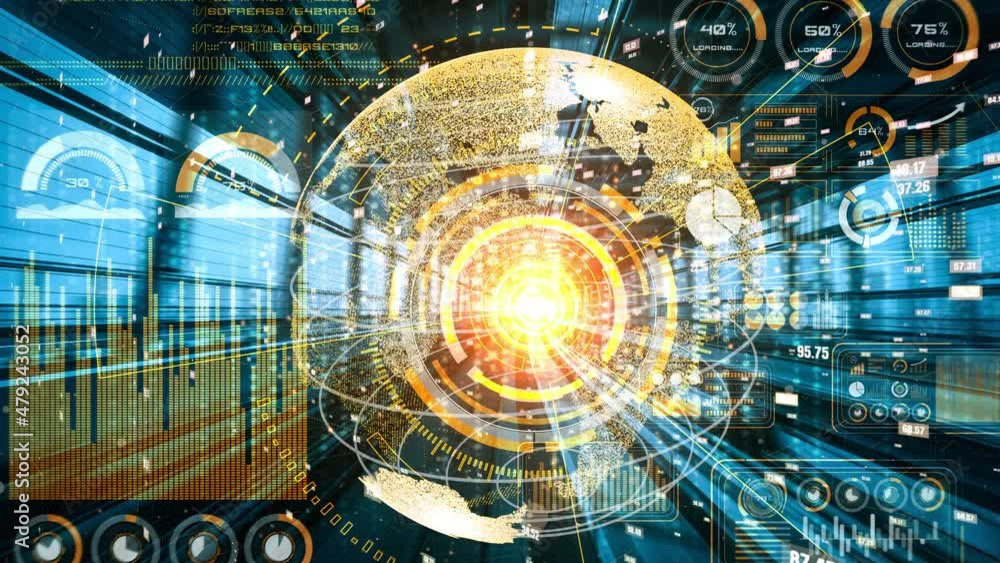 Futuristic global network and tacit digital data transfer 3D graphic ...