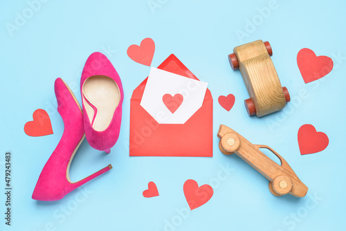 Envelope with paper hearts,...