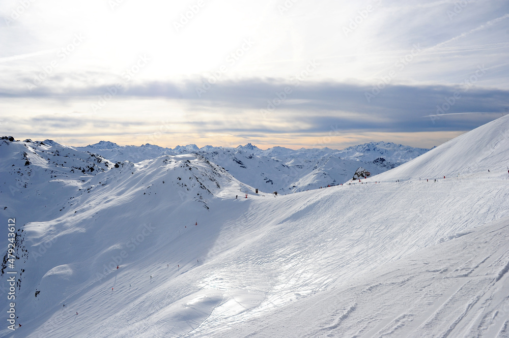 Snowy mountains of French alps by winter 