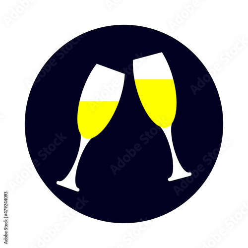 Two champagne glasses in circle, celebration symbol, isolated on white background, vector illustration.