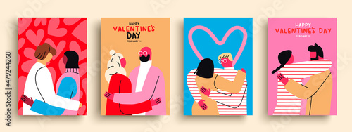 Valentine's day couple hug card set