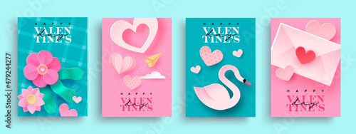 Valentine's Day paper cut flower, heart and greeting card