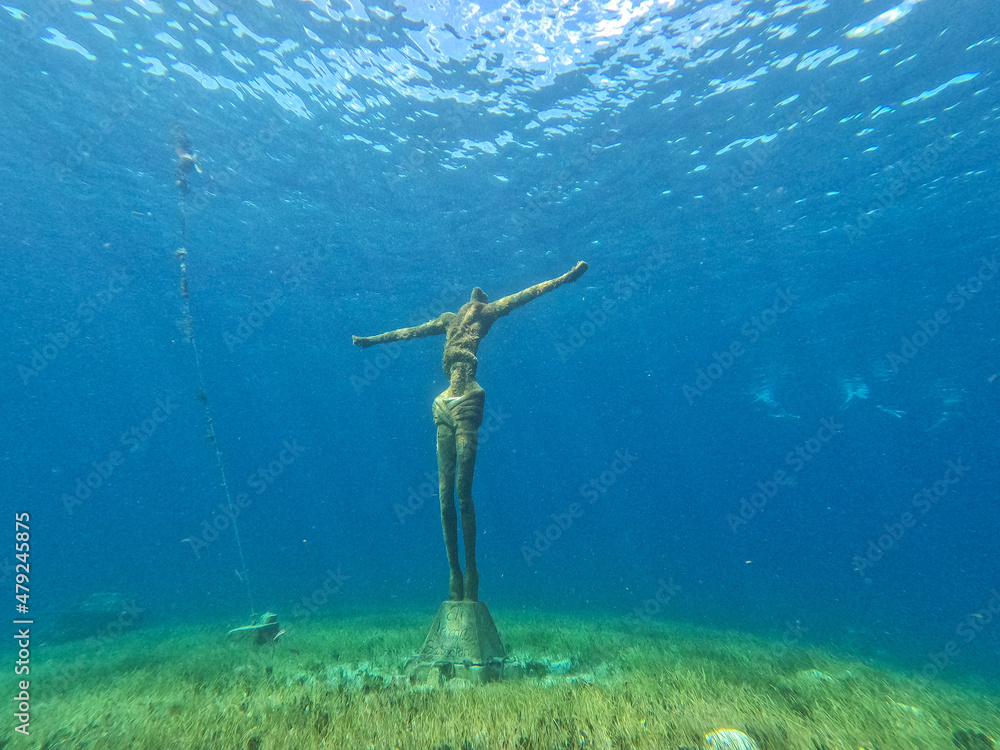 Underwater statue of Jesus Christ off the coast of Cozumel, Mexico in