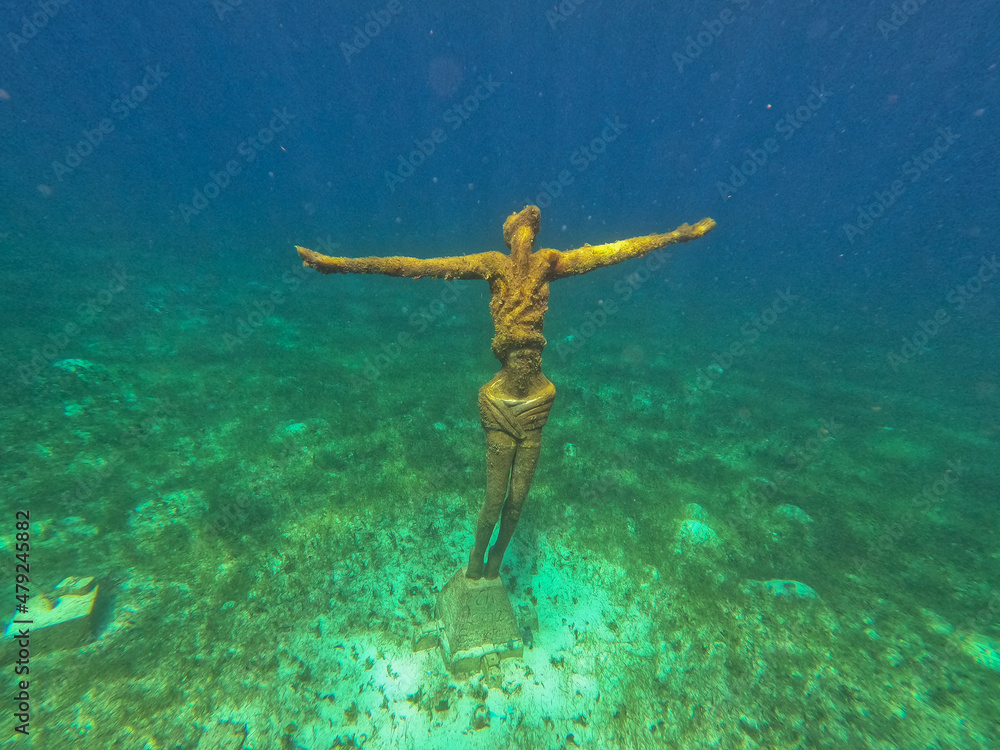 Underwater statue of Jesus Christ off the coast of Cozumel, Mexico in