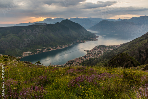 Sunset view of Kotor Bay, Montenegro