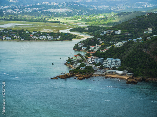 Aerial shot of the Knysna heads, the lagoon and the Leisure Island in the Garden Route South Africa