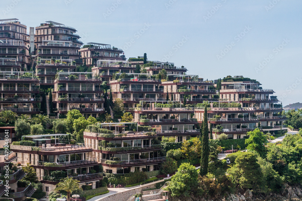 Fototapeta premium Buiildings in Zavala town, Montenegro.