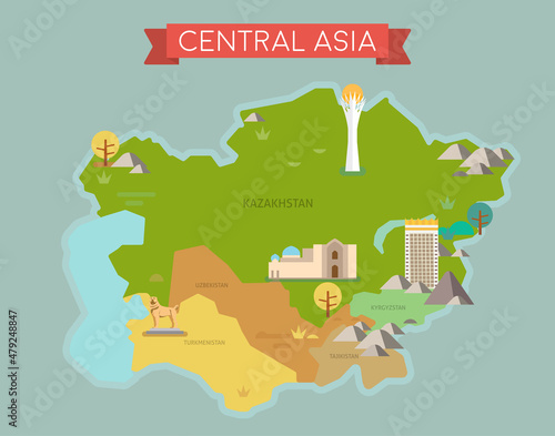 Central Asia Map with country names. photo
