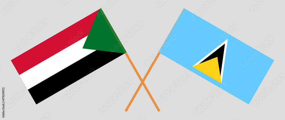 Crossed flags of the Sudan and Saint Lucia. Official colors. Correct proportion Crossed flags of the Sudan and Saint Lucia. Official colors. Correct proportion