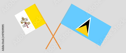 Crossed flags of Vatican and Saint Lucia. Official colors. Correct proportion