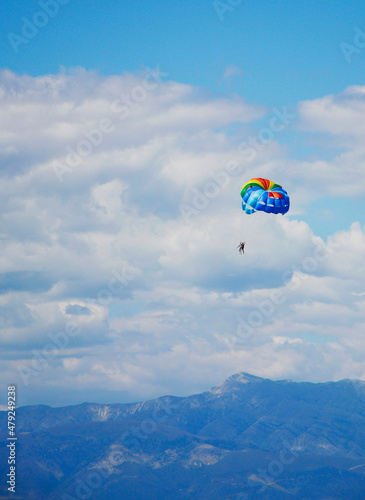 kolorowy spadochron, spadochroniarz, parachutist photo