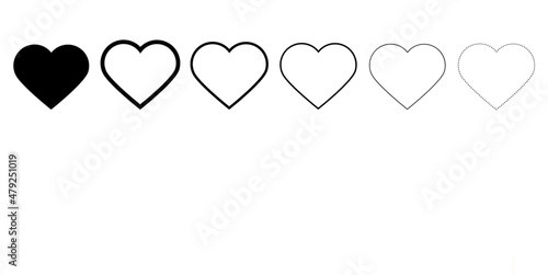 Heart icon.Black heart shape.Simple line icon.Vector set of love symbols.
