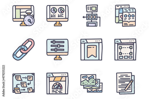SEO color vector doodle simple icon set