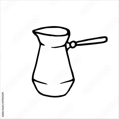 Graphic Cezve. Dishes for making coffee doodle element for design