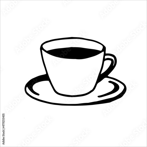 Morning coffee mug with saucer. Doodle element for design