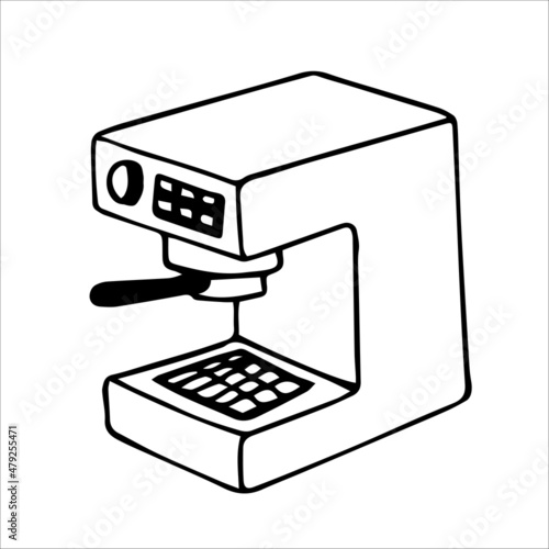 Square coffee machine. Doodle element for design