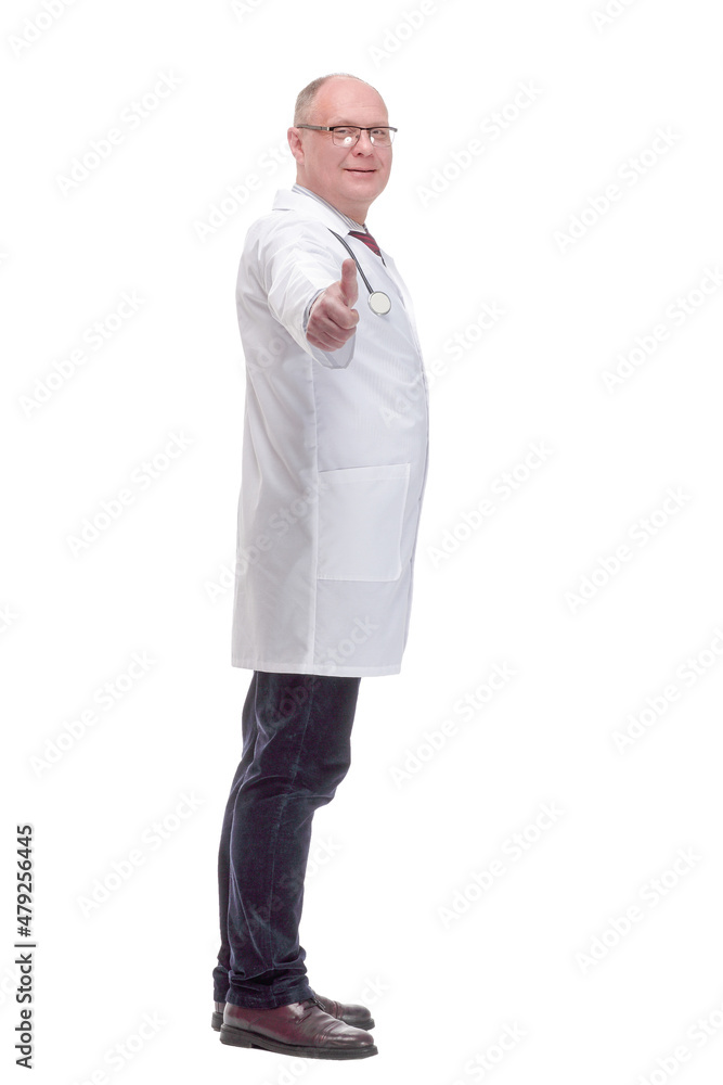 qualified mature doctor in a white coat . qualified mature doctor in a white coat .